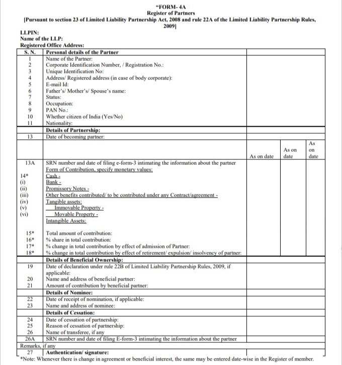 Form-4A Register of Partners 
